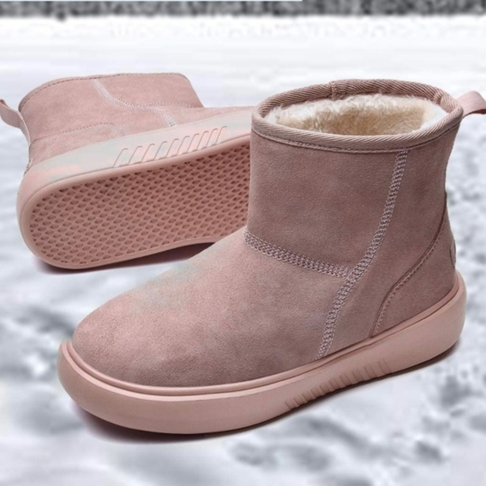New Womens Winter Fur Lined Suede Ankle Snow Boots Pink​ - Picture 5 of 6